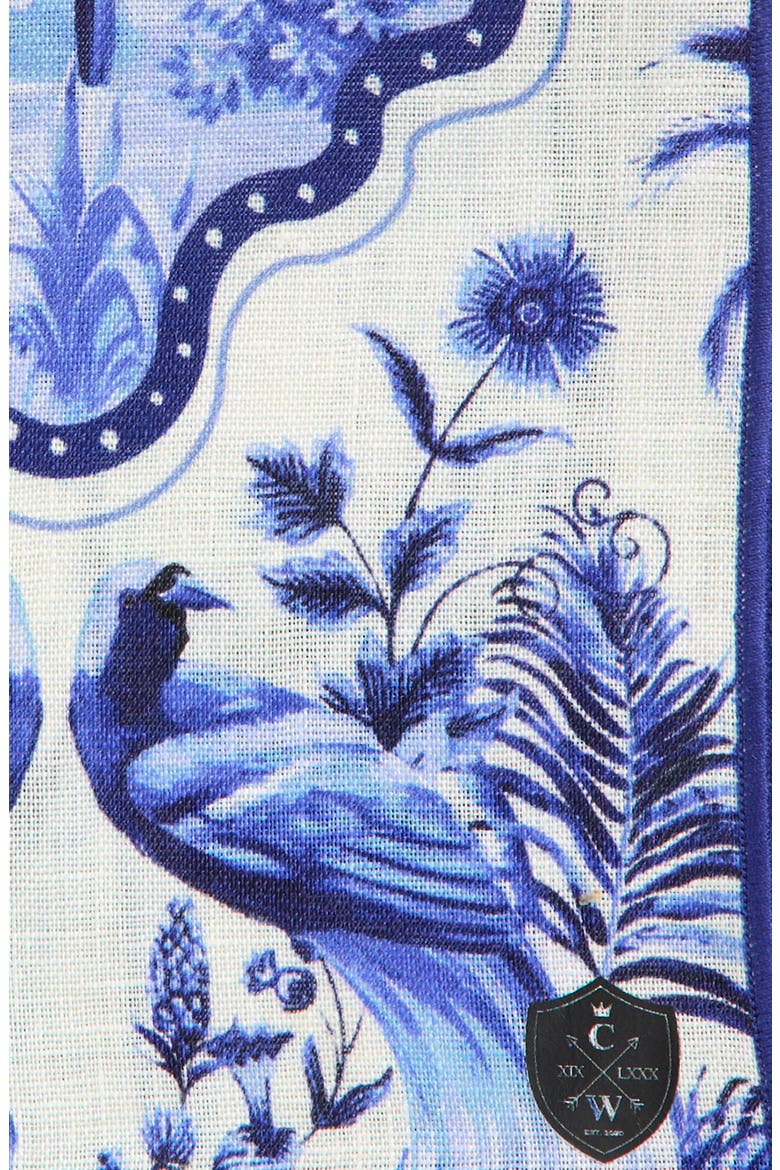 Blue & White Palms Linen Pocket Square, Alternate, color, BLUE