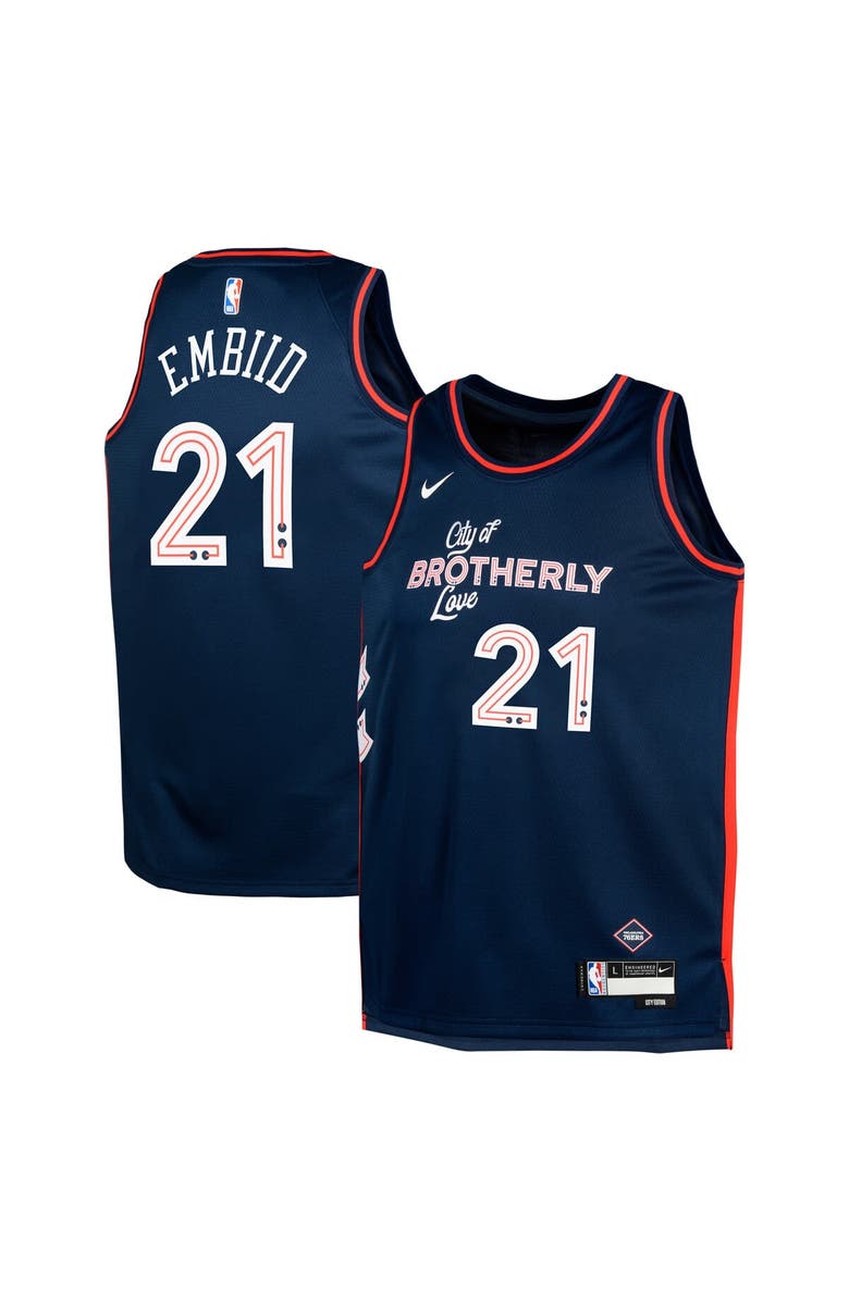 Nike Youth Nike Joel Embiid Navy Philadelphia 76ers Swingman Replica Jersey - City Edition, Main, color,