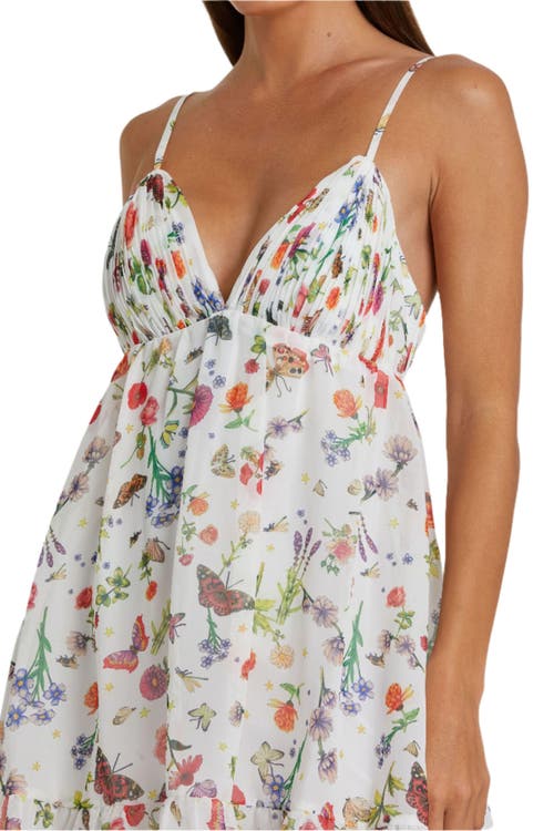 Mac Duggal Butterfly Print Ruffle Hem Mini Dress In White Multi