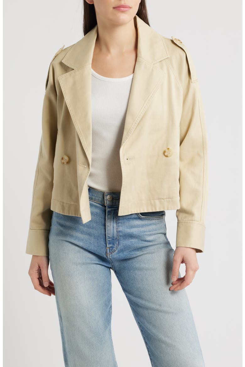 Double Breasted Crop Trench Jacket, Main, color, PUMICE