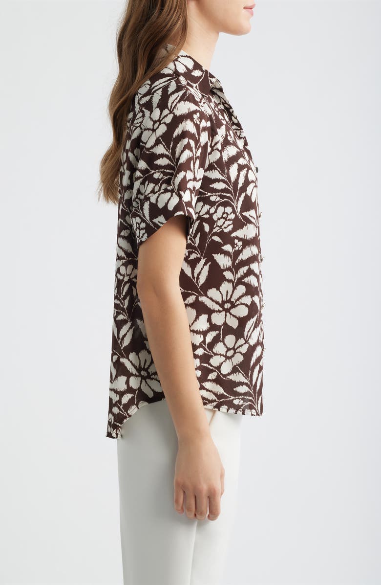 AK ANNE KLEIN Floral Print Short Sleeve Button-Up Shirt, Alternate, color, Dark Chocolate/ White