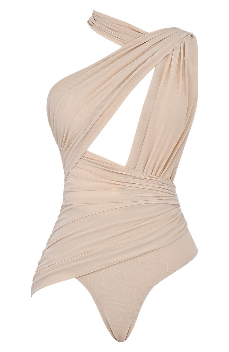 HOUSE OF CB Ruched Cutout Bodysuit, Alternate, color, White Pepper