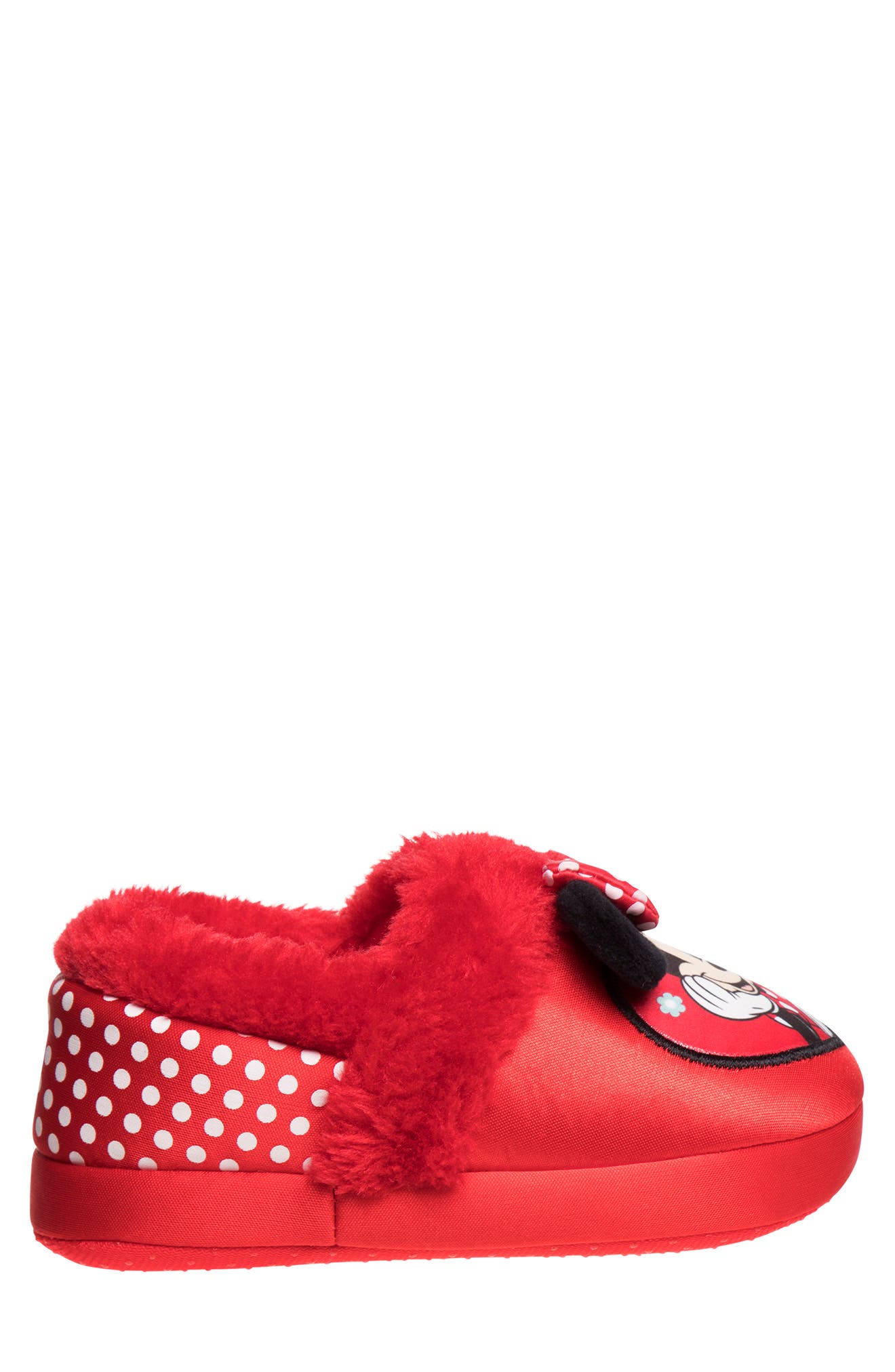 JOSMO Minnie Mouse Faux Fur Trimmed Slipper, Alternate, color, Red
