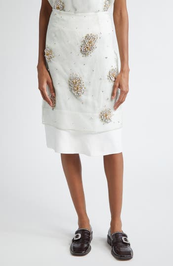 ワンピース WALES BONNER Women Mid Skirts WS23DR04PL03100 42994 IVORY WH Wales Bonner Triumph Embellished Silk Organza Midi Skirt