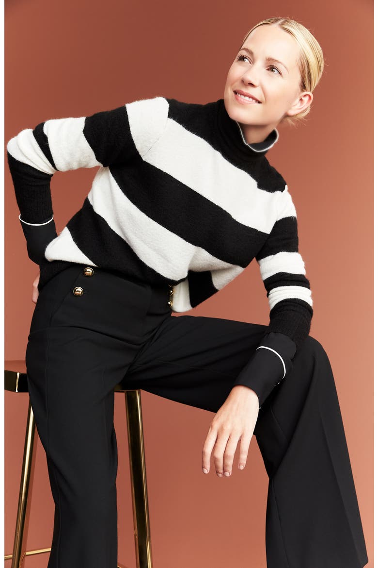 x Atlantic-Pacific Stripe Turtleneck Sweater, Alternate, color, BLACK- IVORY STRIPE