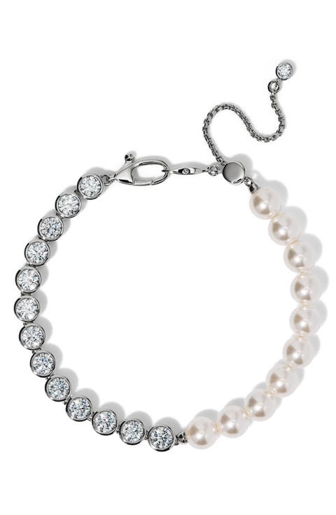 Imitation Pearl and Cubic Zirconia Line Bracelet