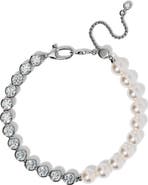 Nadri Imitation Pearl and Cubic Zirconia Line Bracelet