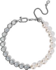 Nadri Imitation Pearl and Cubic Zirconia Line Bracelet