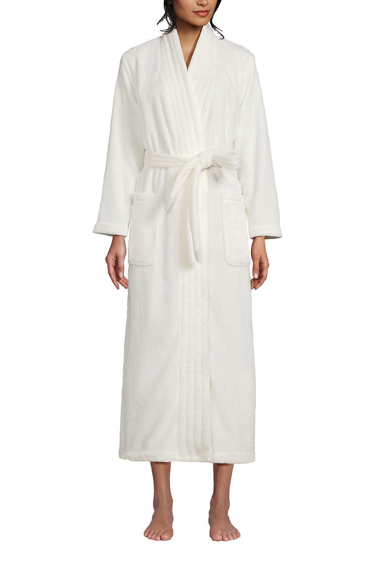 Lands' End Cozy Plush Long Wrap Robe, Main, color, Ivory