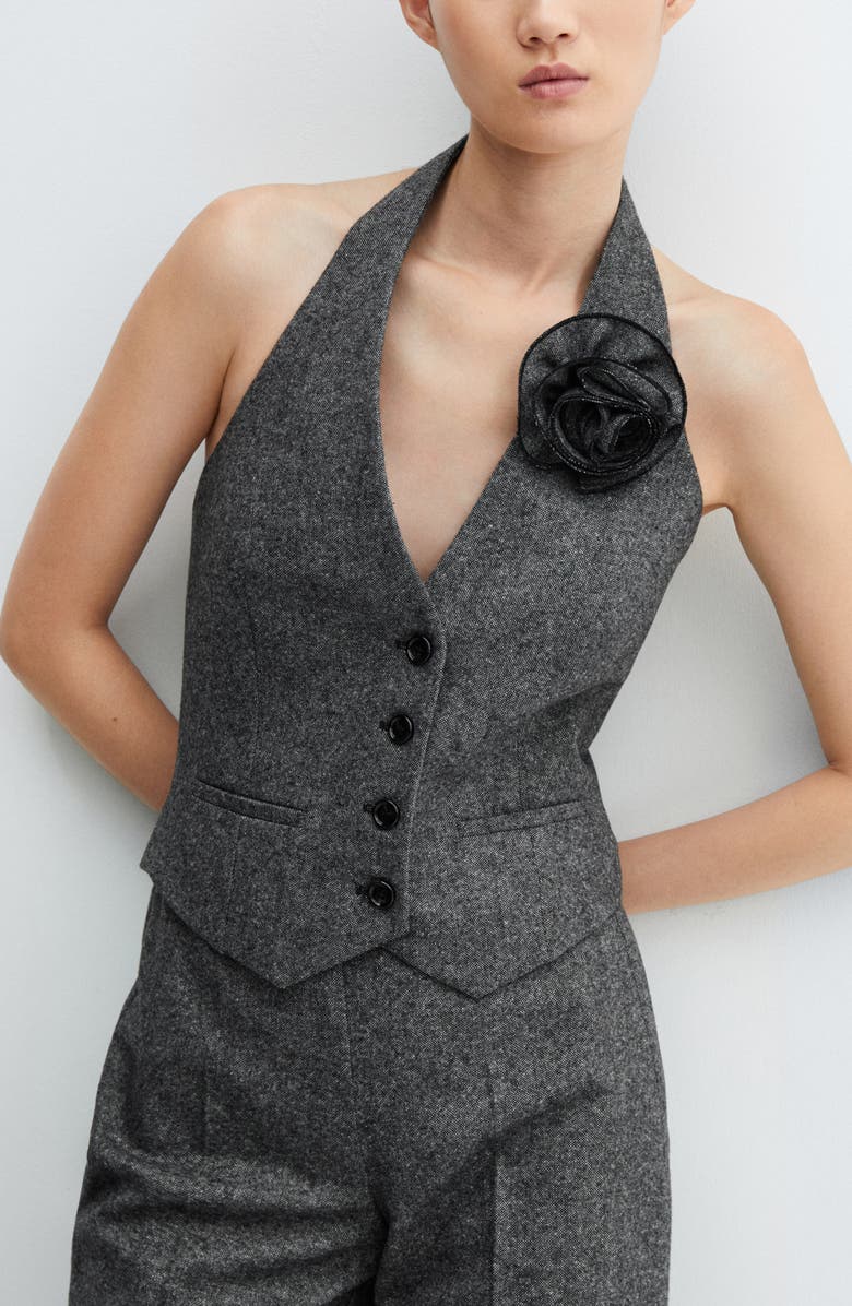 MANGO Rosette Wool Blend Halter Suit Vest, Alternate, color,