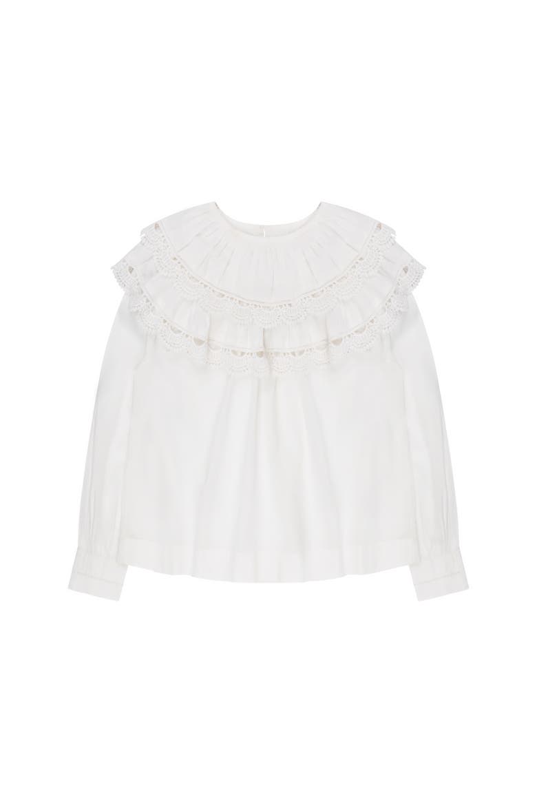 Crochet Double Frill Blouse, Alternate, color, White