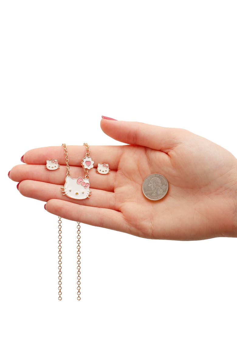 Hello Kitty Flash Stud Earrings and Plated Necklace, 18"+3", Alternate, color, 