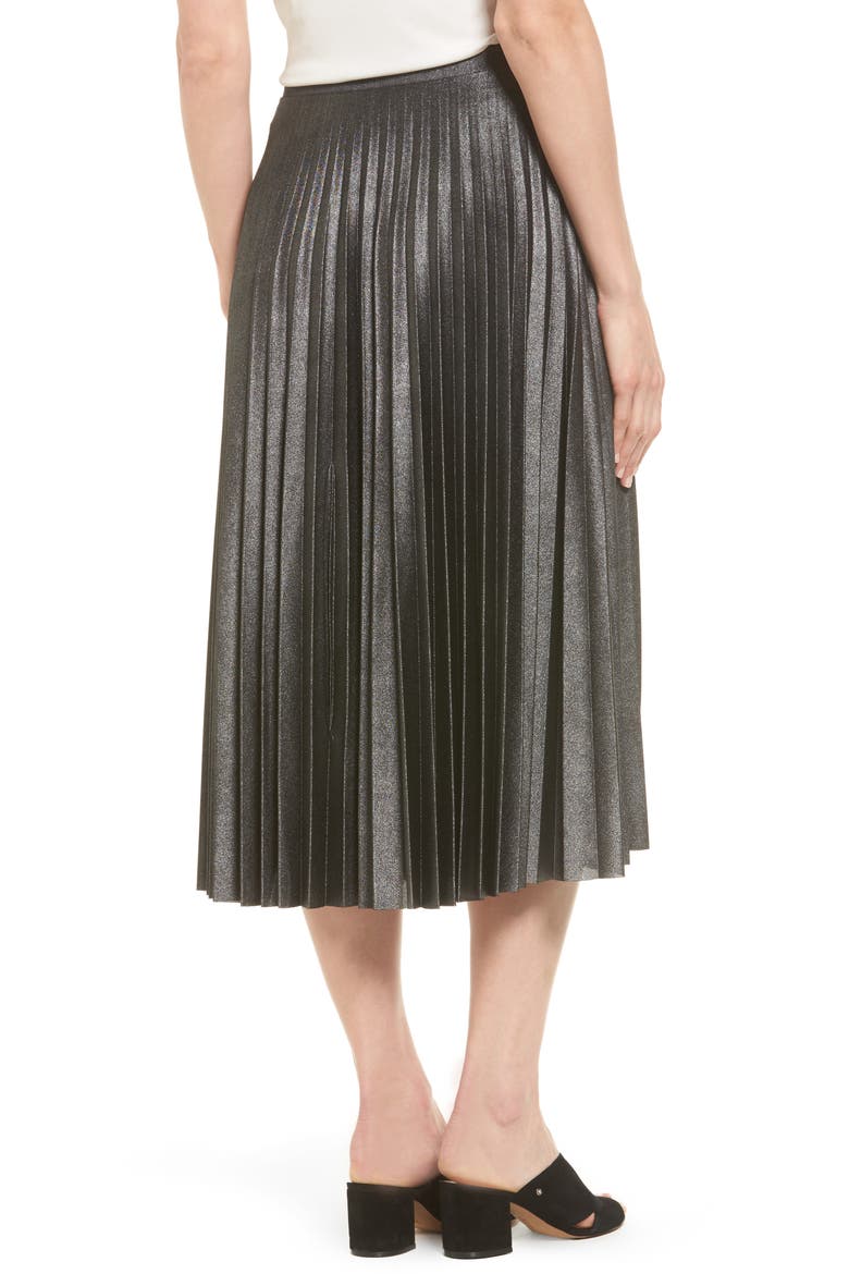 Metallic Pleat Midi Skirt, Alternate, color, GREY FOIL