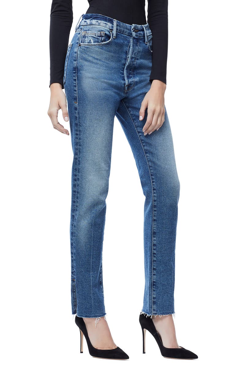 Good American Good Boy Raw Hem Boyfriend Jeans, Alternate, color,