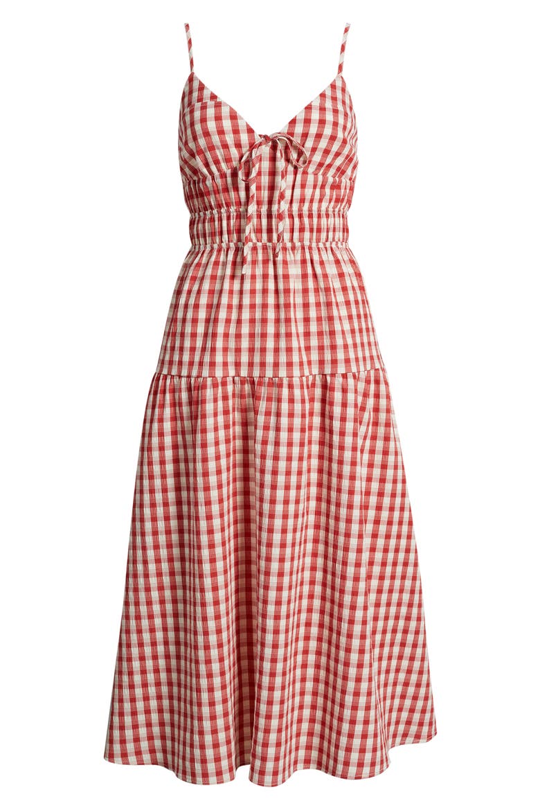 Spencer Smock Gingham Midi Dress, Alternate, color, RED/ WHITE