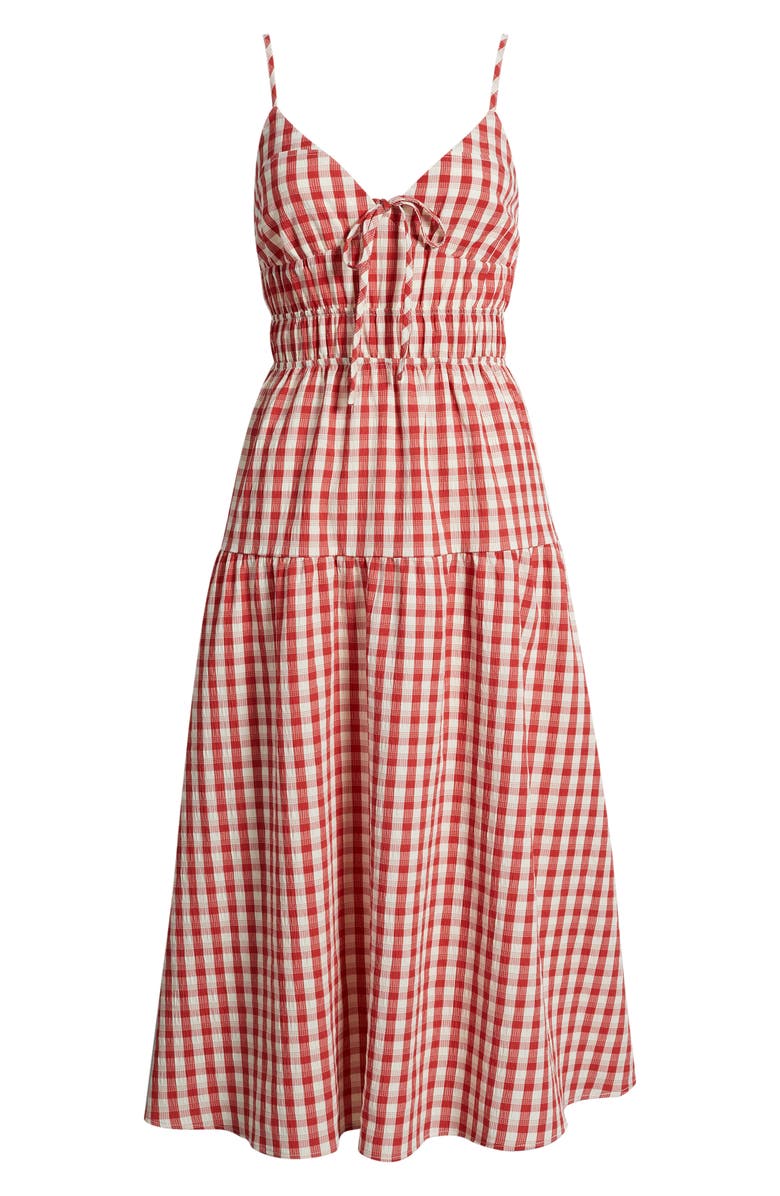 Lulus Spencer Smock Gingham Midi Dress, Alternate, color, Red/ White