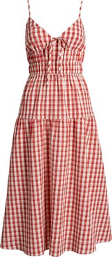 Lulus Spencer Smock Gingham Midi Dress