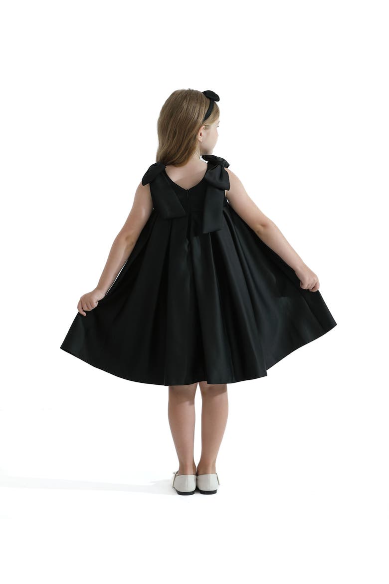 Palermo Satin Bow Pleated Dress, Alternate, color, Black