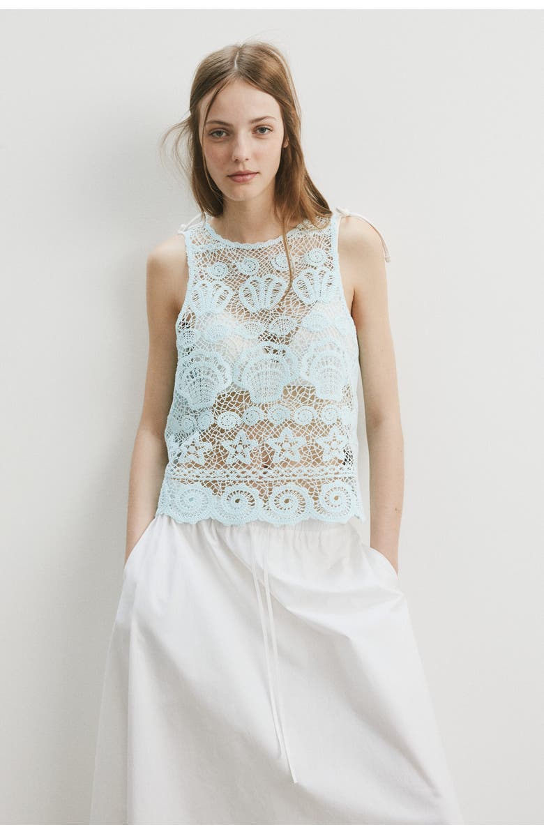 H&M Motif-detail Crochet-look Top, Alternate, color, Light Turquoise