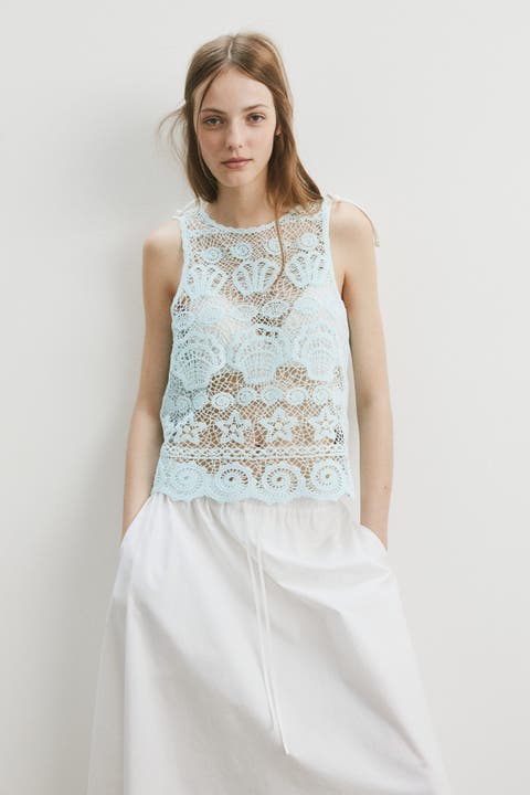 Motif-detail Crochet-look Top
