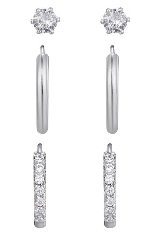 Adornia Set Of 3 Cubic Zirconia Stud & Hoop Earrings In Silver