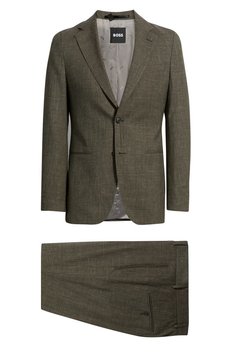 Huge Slim Fit Blue Slub Mélange Wool & Linen Suit, Main, color, OPEN GREEN