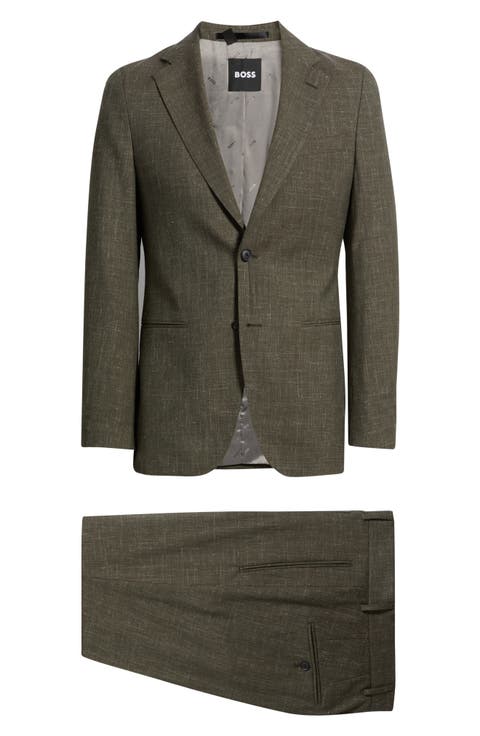 Huge Slim Fit Blue Slub Mélange Wool & Linen Suit