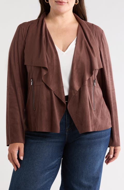 Drape Front Faux Suede Jacket
