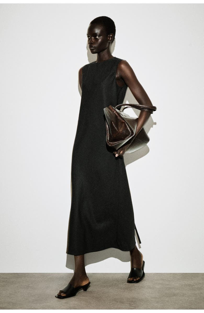 COS Bias-cut Linen-blend Midi Dress, Alternate, color, Black