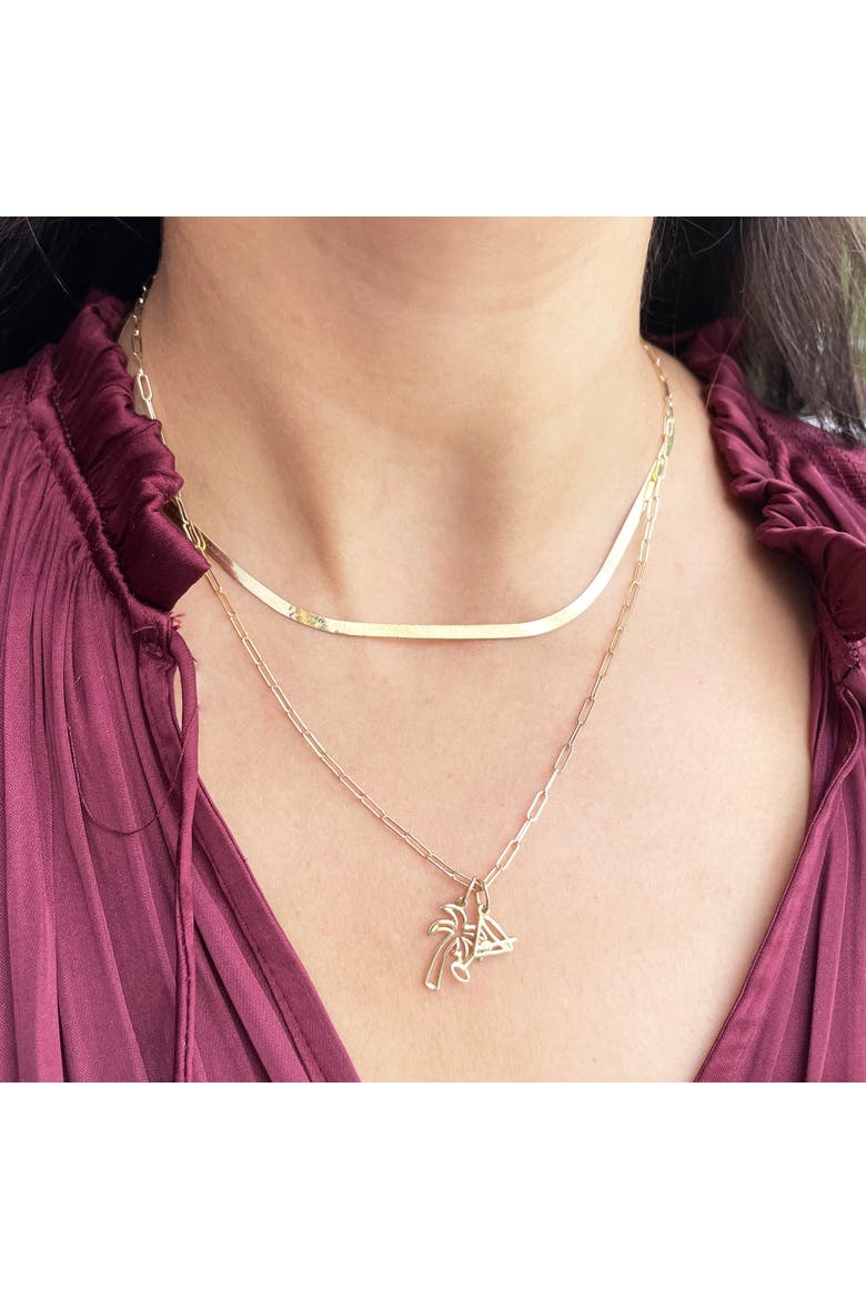 Mini Gold Palm Tree Charm, Alternate, color, Yellow Gold