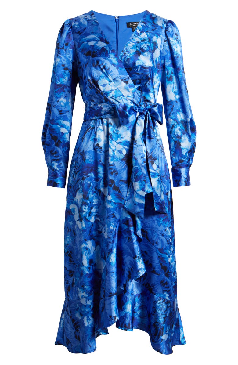 Tahari ASL Floral Ruffle Tie Waist Long Sleeve Midi Dress, Alternate, color,