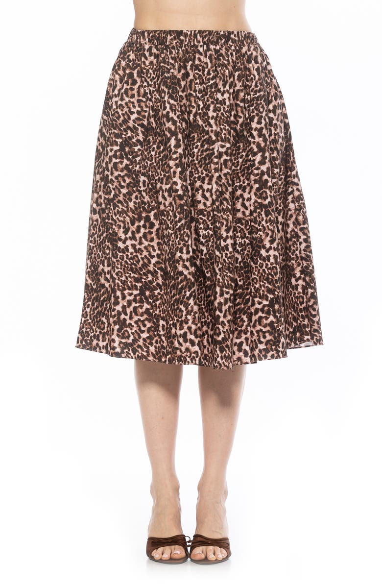 Alexia Admor Isla Flared Cotton Blend Midi Skirt, Main, color, Leopard