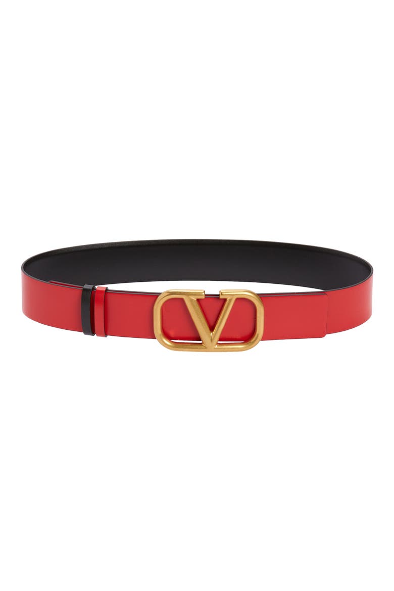 VLOGO Buckle Reversible Leather Belt, Alternate, color, NERO/ ROUGE PUR