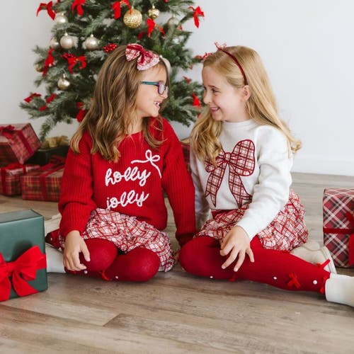 Sweet Wink Christmas Plaid Bow Patch Sweatshirt In Brown