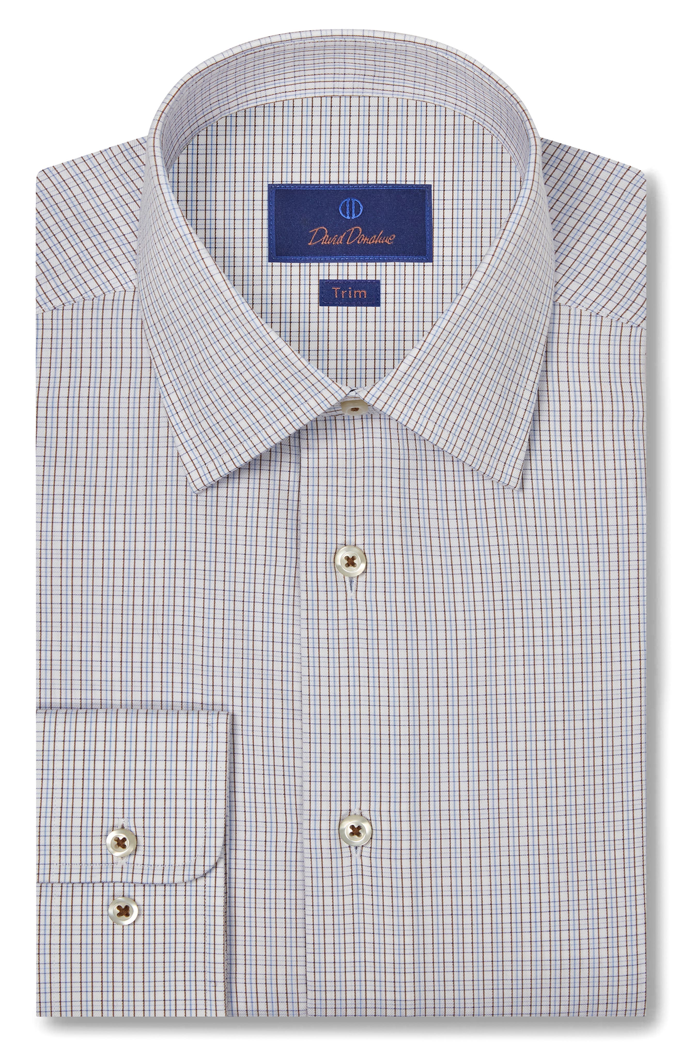 David Donahue Trim Fit Dobby Check Dress Shirt