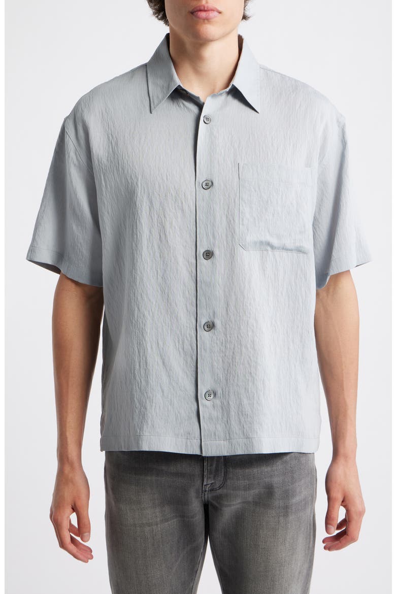 Textured Stripe Short Sleeve Button-Up Shirt, Main, color, BLUE GREY STRIPE