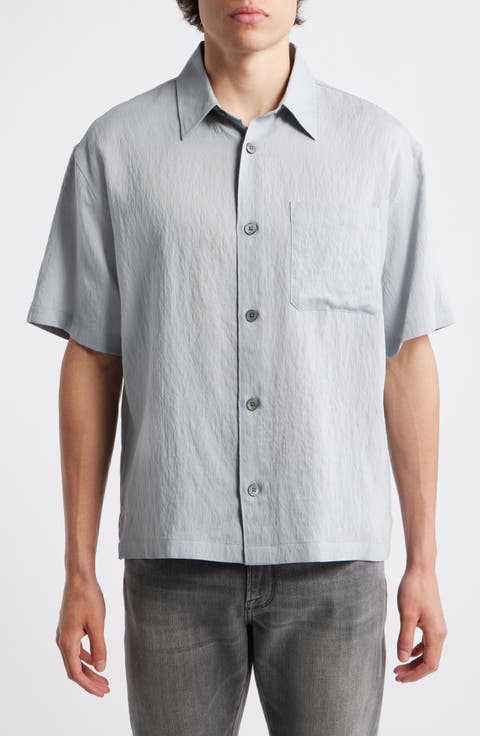 Textured Stripe Short Sleeve Button-Up Shirt