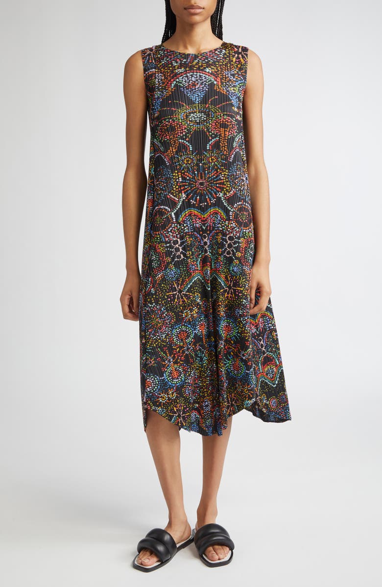 Pleats Please Issey Miyake Light Festival Pleated Midi Dress, Main, color, Black