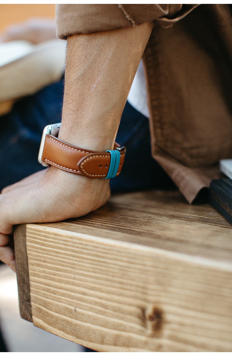 Bluebonnet The Executive French Leather Apple Watch Band, Alternate, color, Saddle Tan