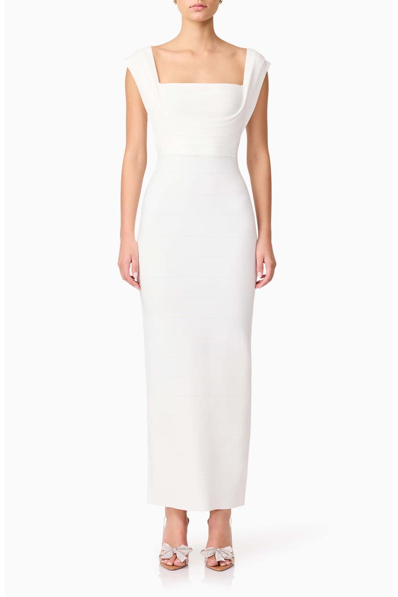 Fiona Square Neck Drape Back Column Gown, Main, color, WHITE