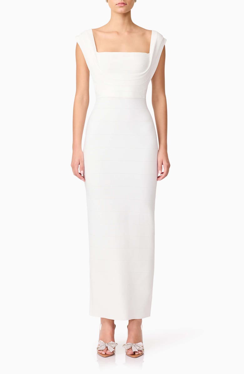 Elliatt Fiona Square Neck Drape Back Column Gown, Main, color, White