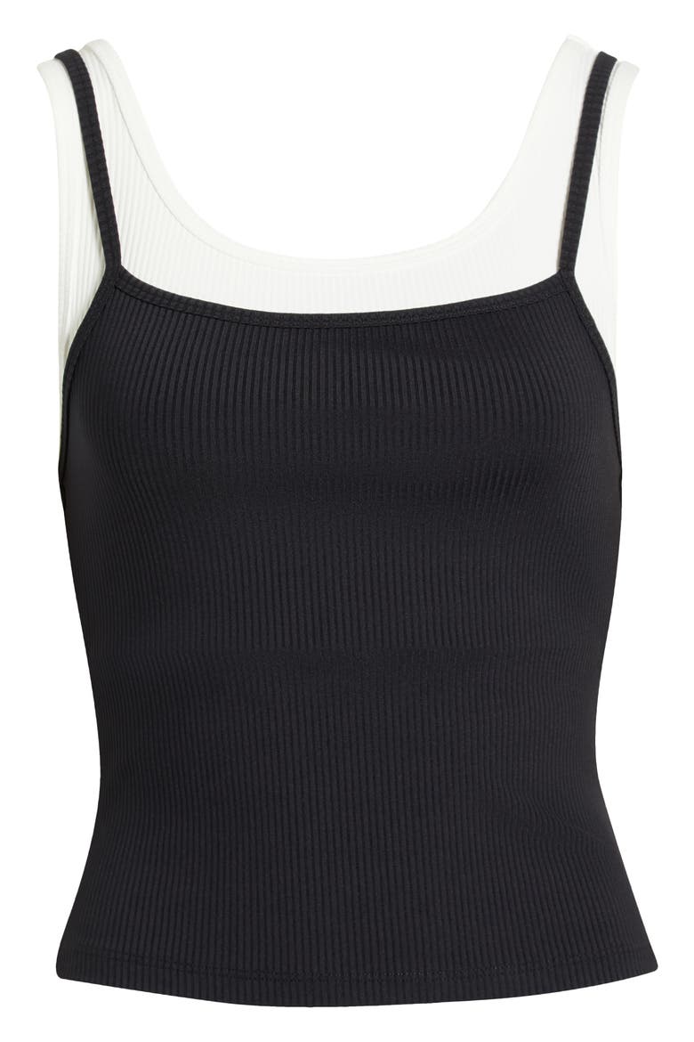 Ribbed Layered Tank, Alternate, color, BLACK/WHITE