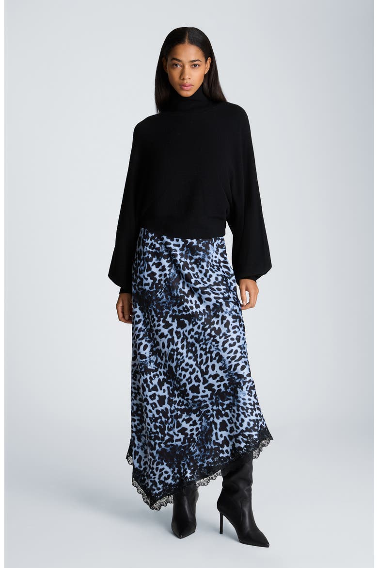Asymmetric Lace Trim Satin Midi Skirt, Alternate, color, SERENE BLUE MULTI