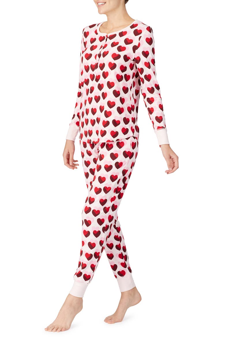 print brushed jersey pajamas, Alternate, color, DOUBLE HEARTS