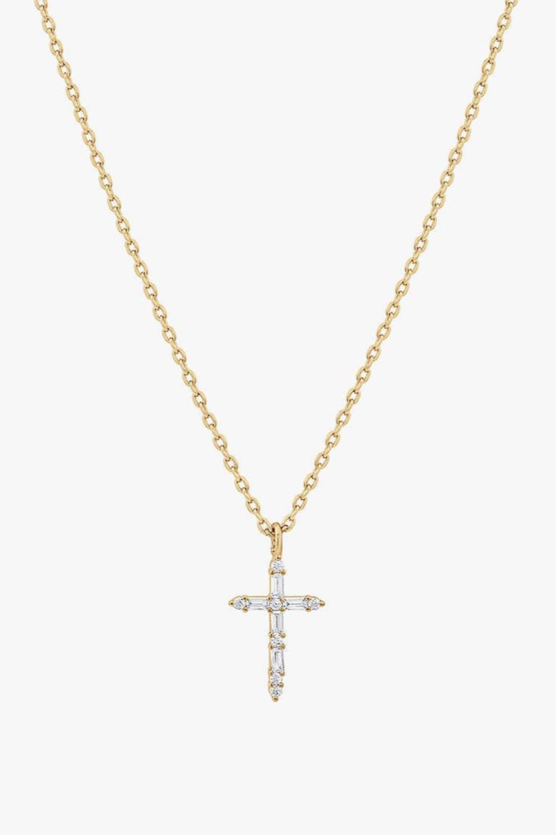 14k Gold Plated Iris Cross Necklace Delicate Meaningful Minimalist Trendy, Main, color, Gold