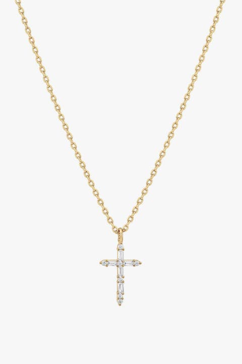 14k Gold Plated Iris Cross Necklace Holiday Gift Idea