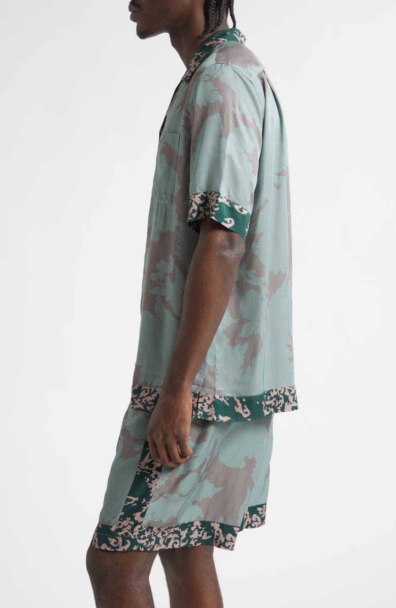 Dries Van Noten Carltone Short Sleeve Button-Up Shirt, Alternate, color, Petrol