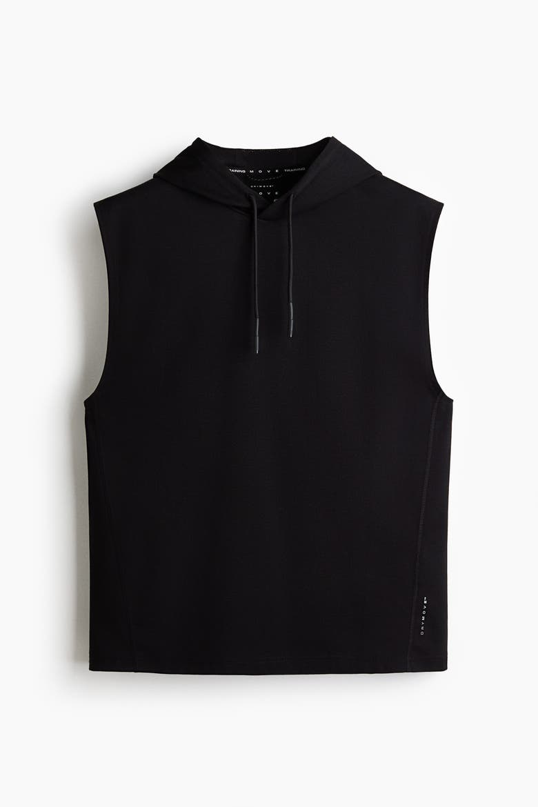 Regular Fit Sleeveless Sports Hoodie With Drymove, Alternate, color, Black
