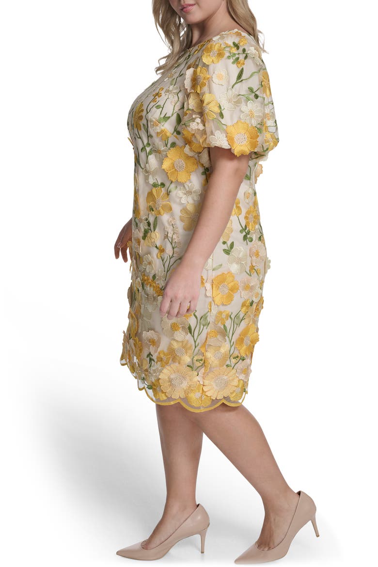 Embroidered Floral Appliqué Cocktail Dress, Alternate, color, LEMON MULTI