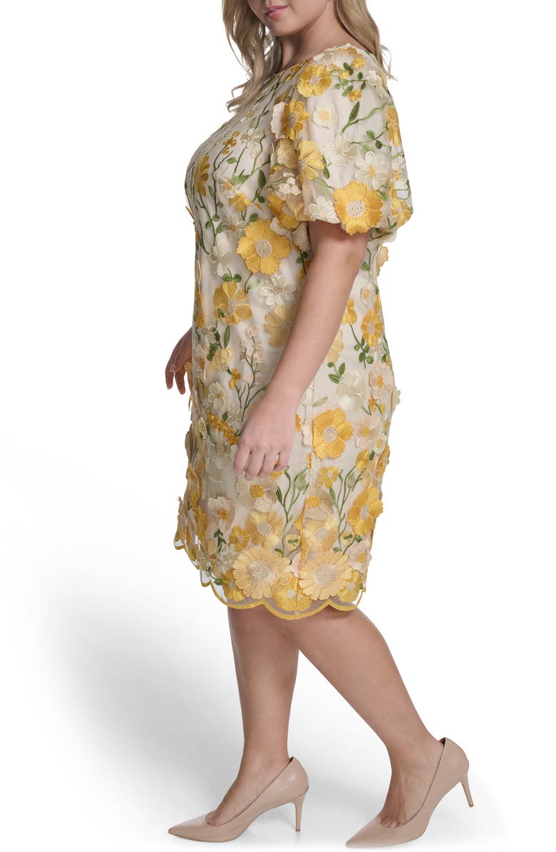 Eliza J Embroidered Floral Appliqué Cocktail Dress, Alternate, color, Lemon Multi